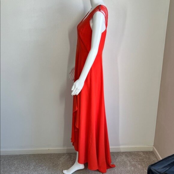 Halston Heritage Women's Multi Strap Sleeve V-Neck Gown with Flowy Skirt Size 4 - Picture 9 of 12